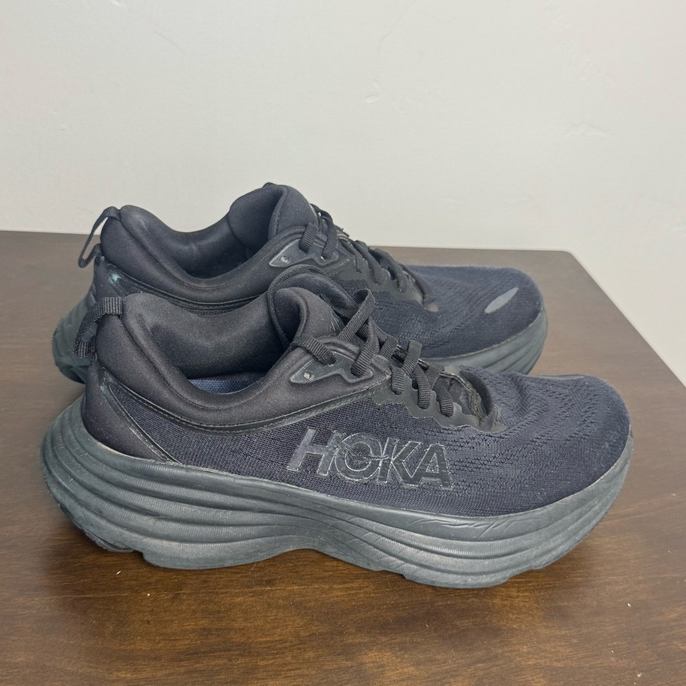 Hoka Bondi 8 Womens Triple Black Running Shoes Sneakers 1127952 Size 9.5 B